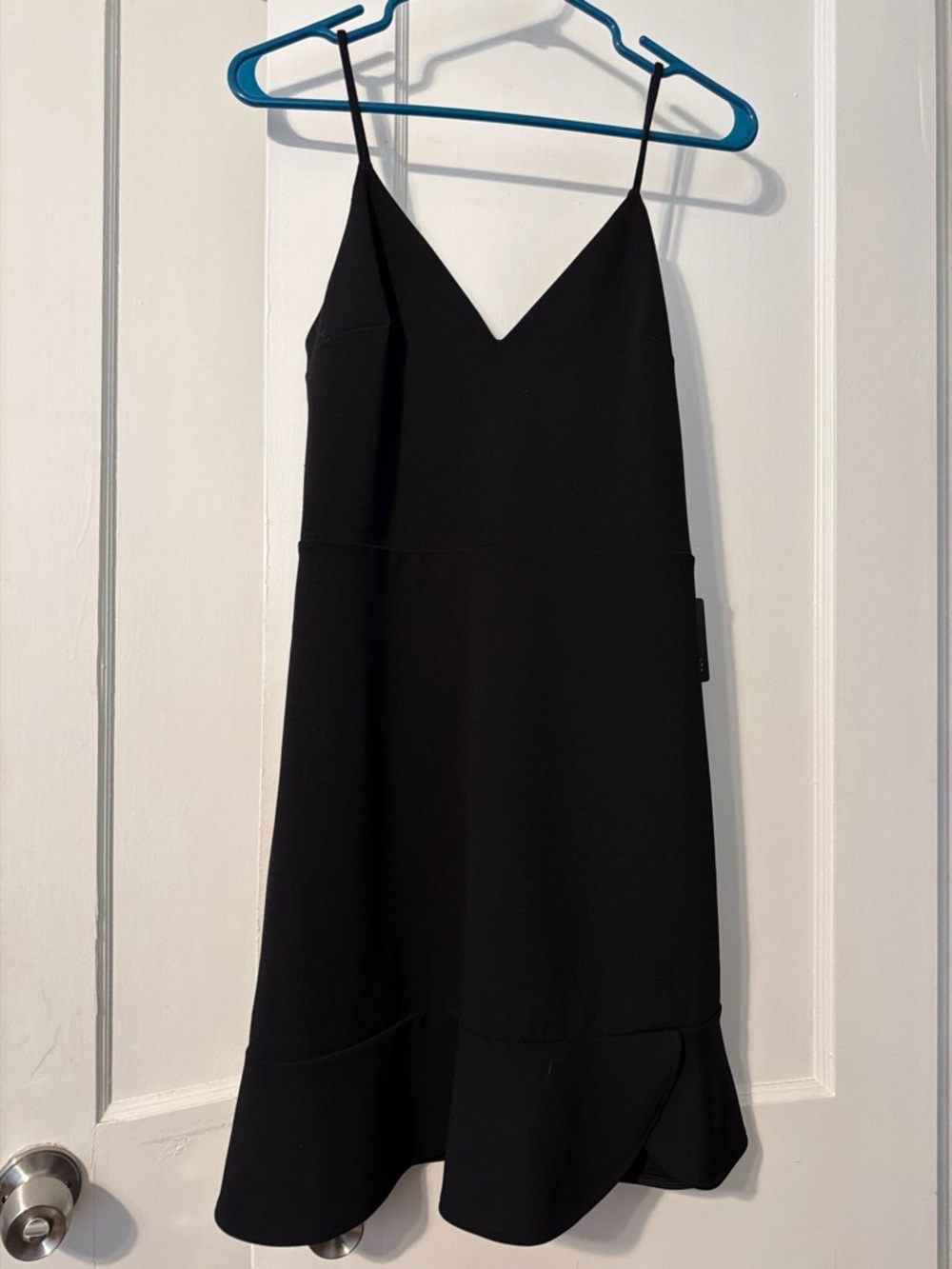 Express Black V-Neck Slip Mini Dress with Flounce Hem